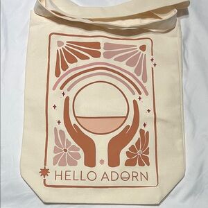 Hello Adorn Cream Tote Bag with Pink and Orange Design